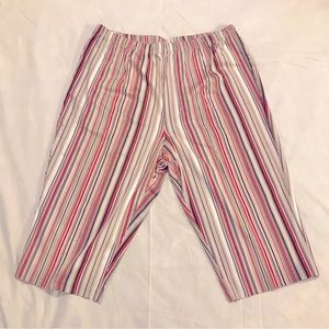 Traditional Plus Stretchy Cotton Capris Vertical Stripped Beige/Multicolor